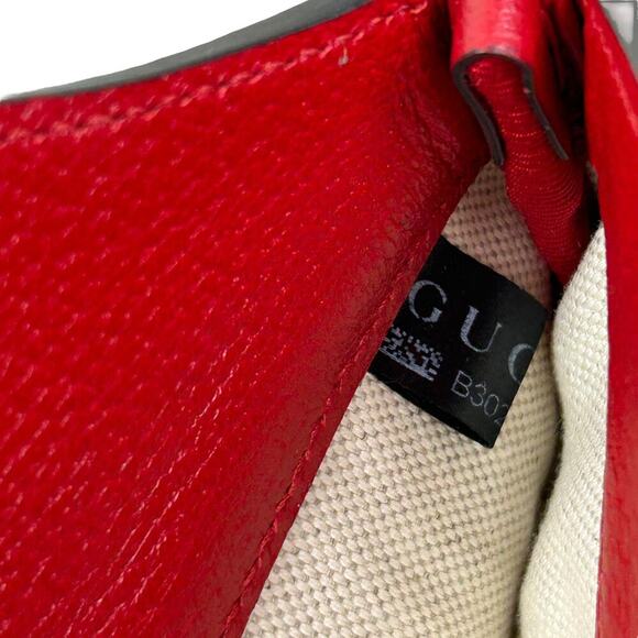 Gucci Red Leather GG Monogram Long Top Handle Canvas BAg - Picture 9 of 10